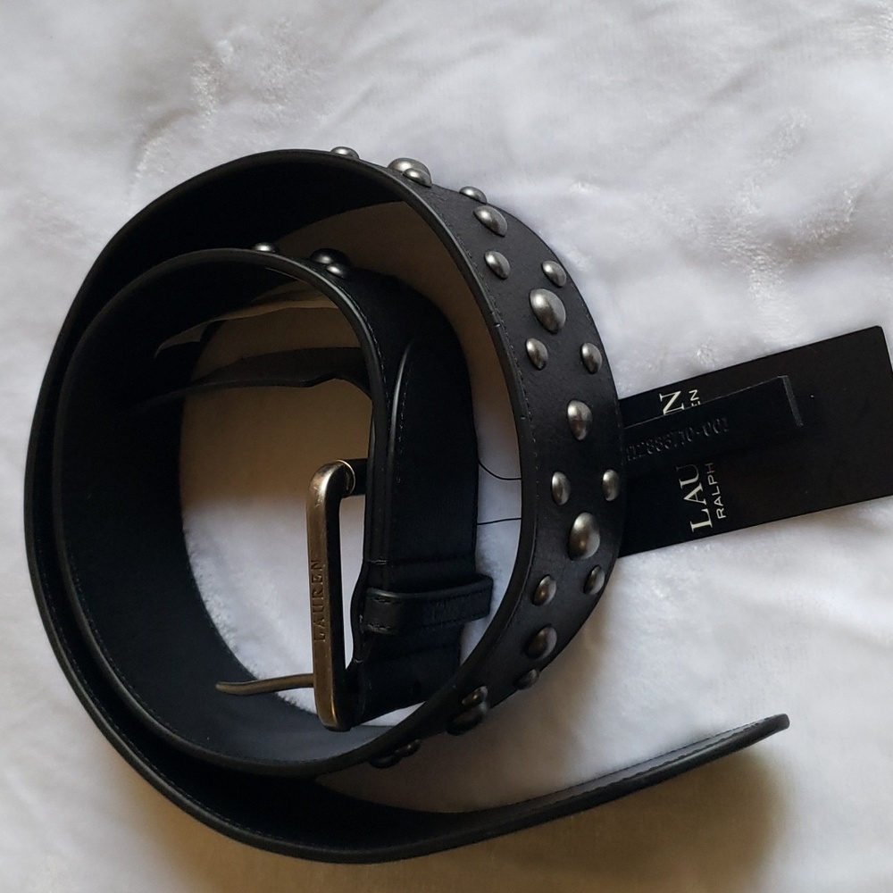 Lauren Ralph Lauren Studded 2ins Wide Black leather Belt. NWT. Size SMALL